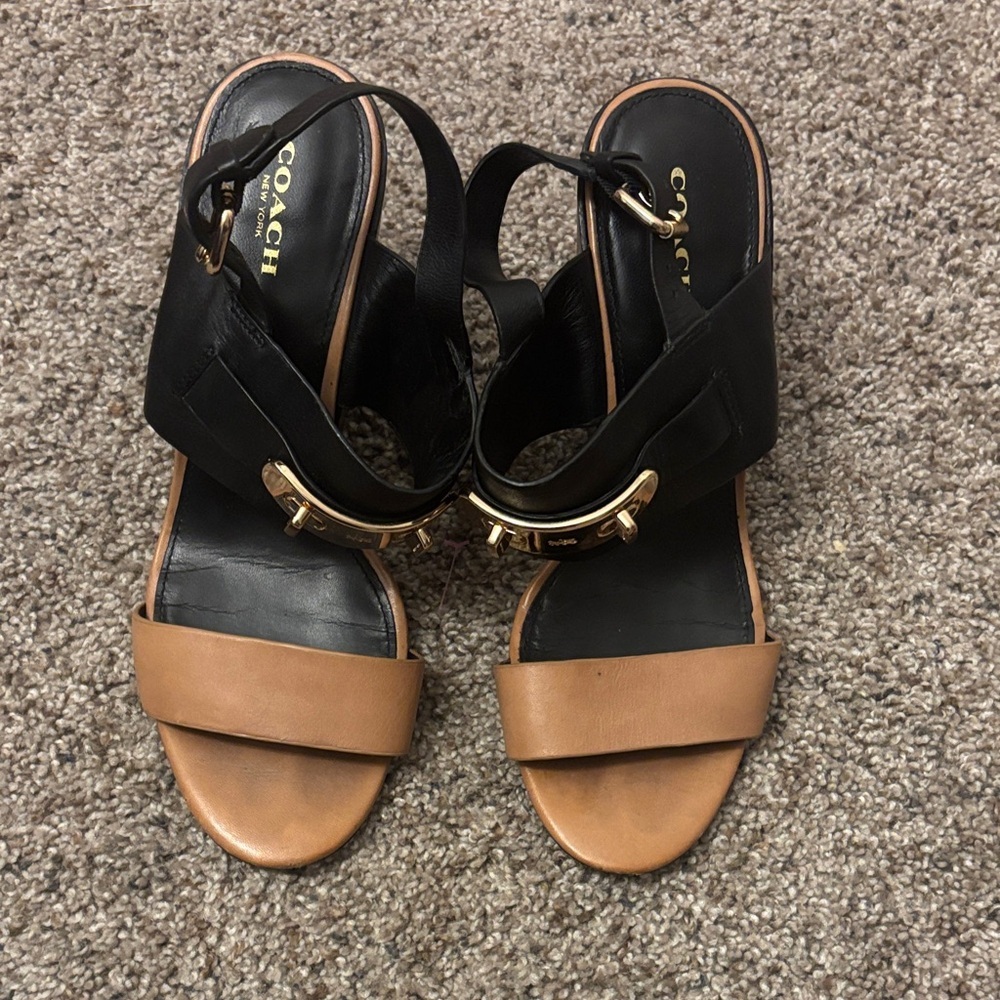 Coach Black and Brown Dennis Turnlock Open Toe Slingback Women's Sandals - Picture 4 of 9
